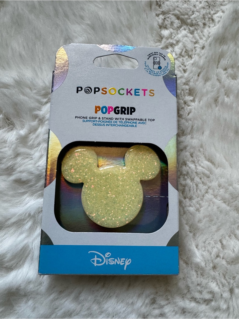 PopSockets Disney Mickey Mouse White Glitter PopGrip, Swappable Top Kickstand